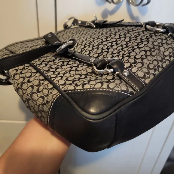 Coach Signature Gray Black Jacquard Leather Satchel F11526 - Picture 7 of 15